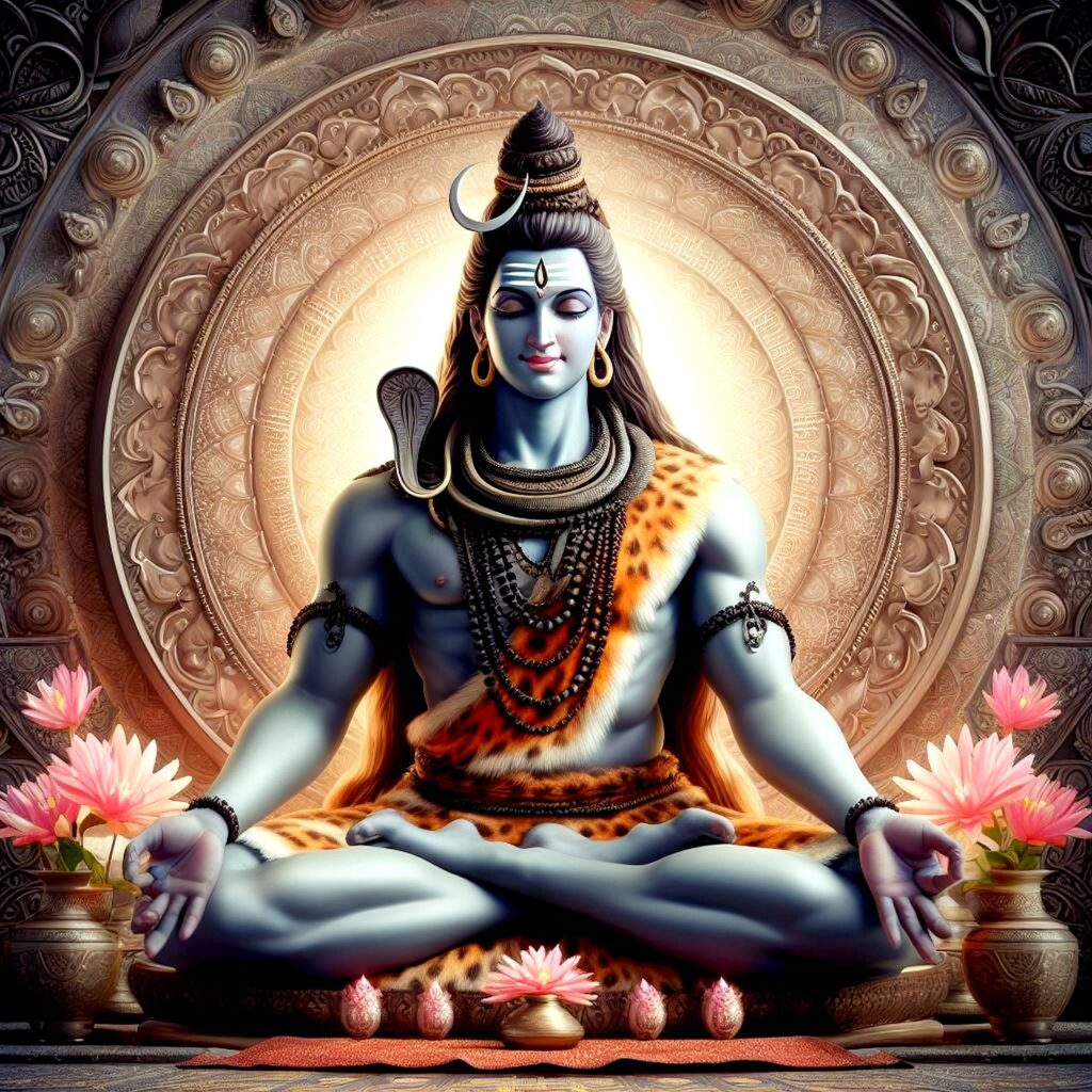 Both hands of Shiva are demonstrating Gyan Mudra.